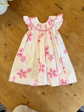 Fantorine Kids Pink Floral Smocked Baby Dress